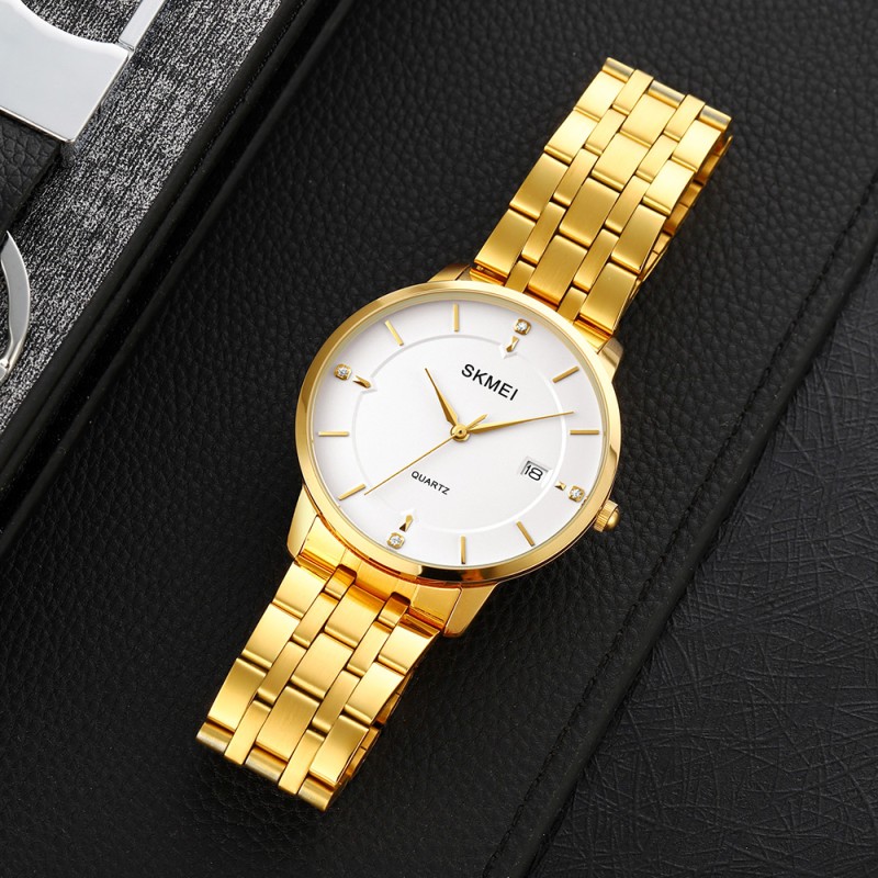 Мужские часы Skmei 1801SGD Gold Stainless Steel с металлическим браслетом и минеральным стеклом