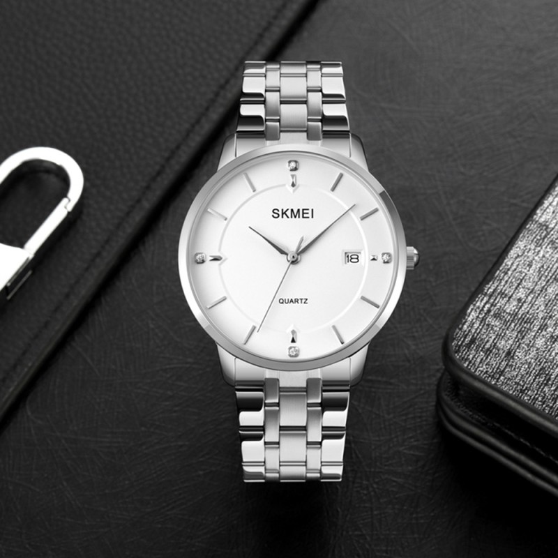 Чоловічий годинник Skmei 1801SSI Silver Case Mesh Band з мінеральним склом та сріблястим браслетом