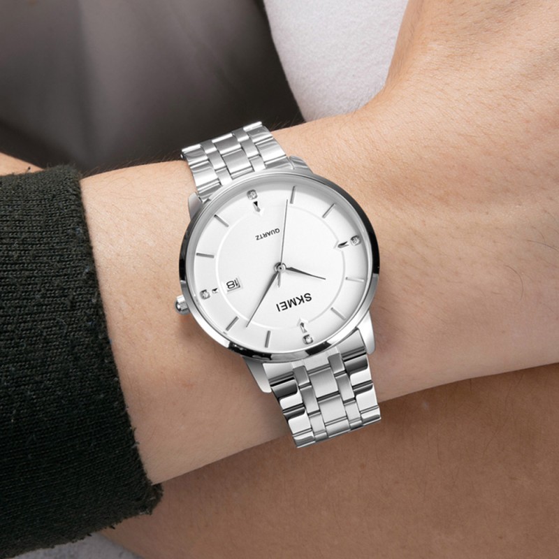 Чоловічий годинник Skmei 1801SSI Silver Case Mesh Band з мінеральним склом та сріблястим браслетом