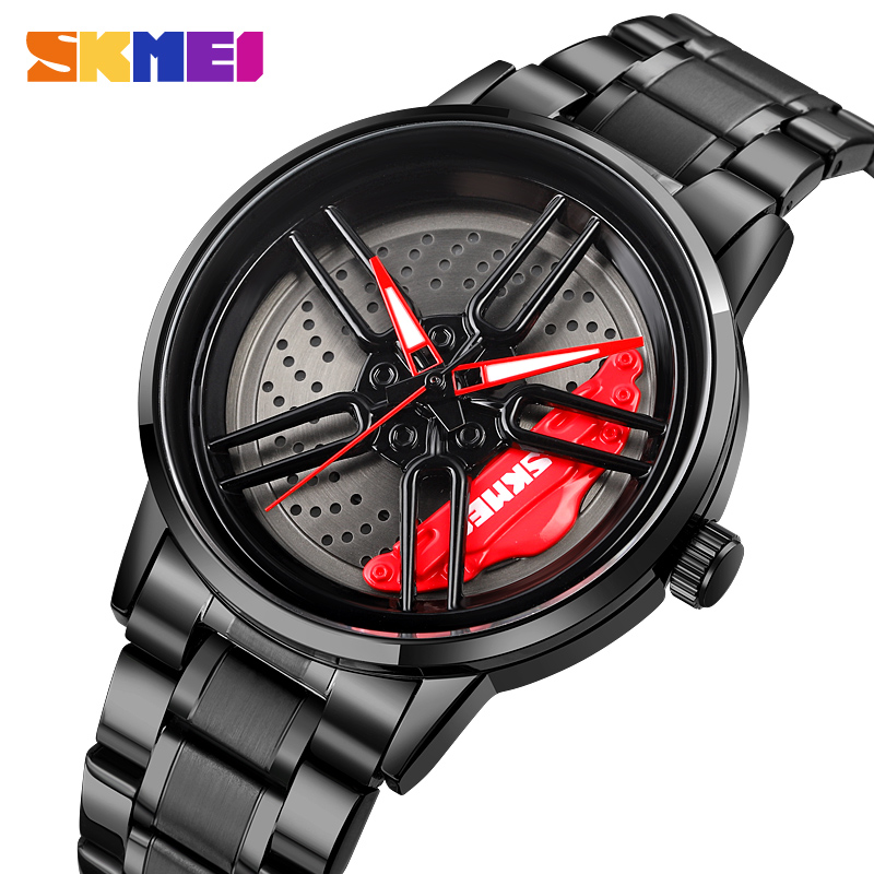 Чоловічий наручний годинник Skmei 1990A Black-Red STOPPED зі сталевим браслетом та мінеральним склом