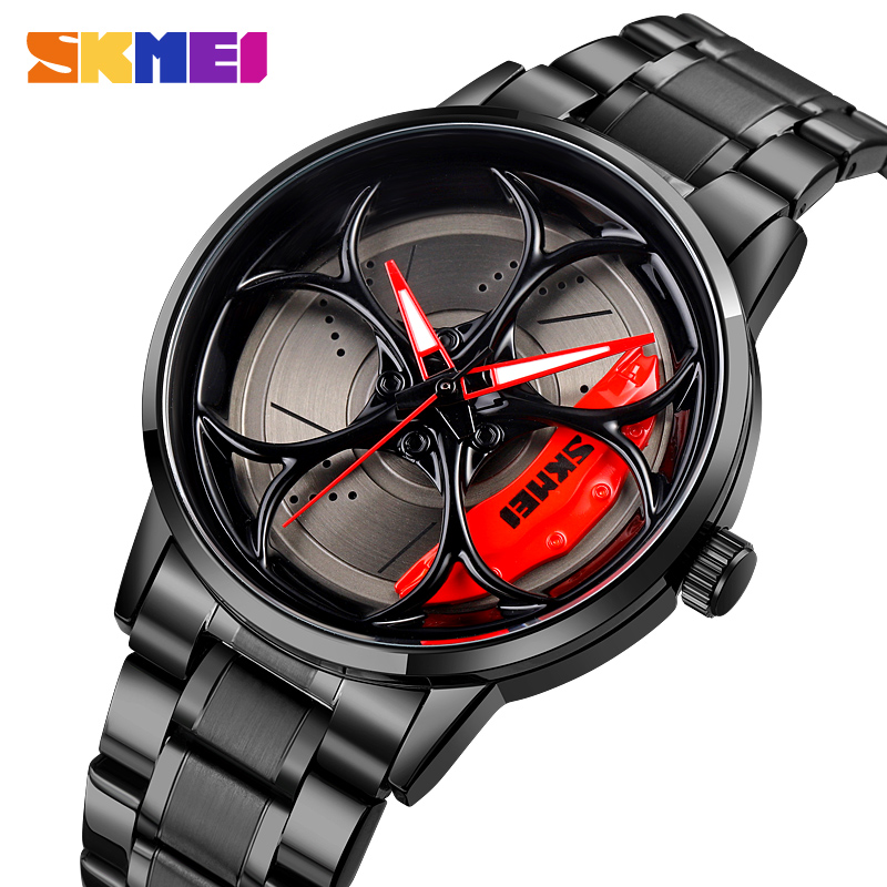 Мужские классические часы Skmei 1990B Black-Red с металлическим браслетом и минеральным стеклом