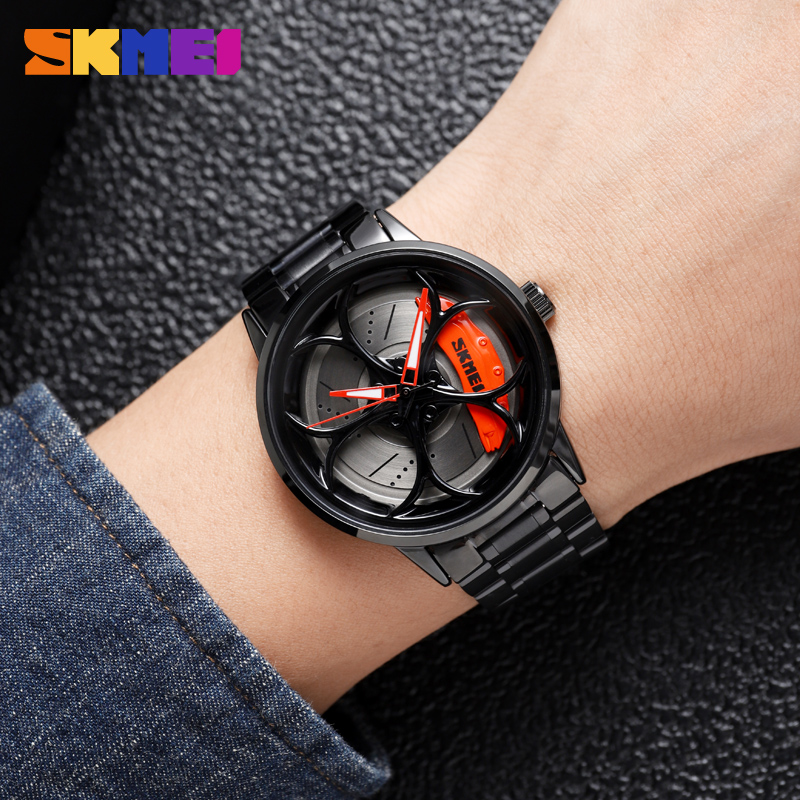 Мужские классические часы Skmei 1990B Black-Red с металлическим браслетом и минеральным стеклом