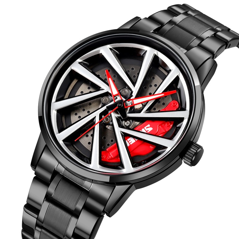 Мужские наручные часы Skmei 1990C Black Red-Silver с металлическим браслетом и минеральным стеклом