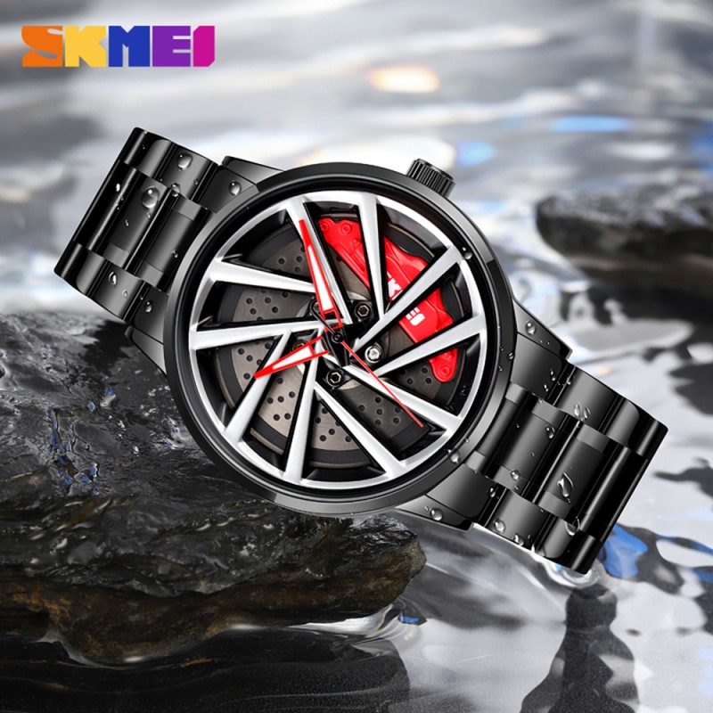 Мужские наручные часы Skmei 1990C Black Red-Silver с металлическим браслетом и минеральным стеклом
