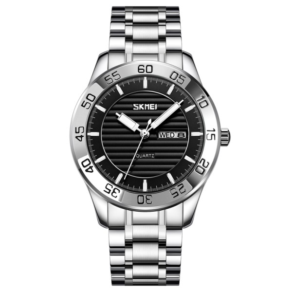 Чоловічий класичний годинник Skmei 9293SIBK Silver-Black зі сріблястим браслетом та мінеральним склом