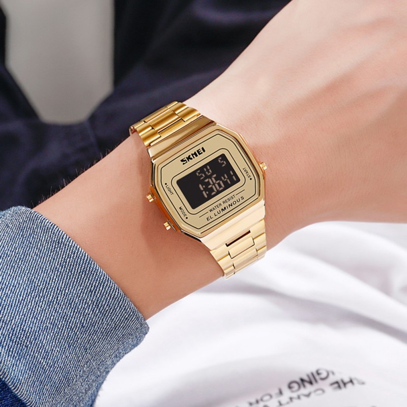 Жіночий годинник Skmei 1647GD Gold — класичний електронний аксесуар у золотистому корпусі