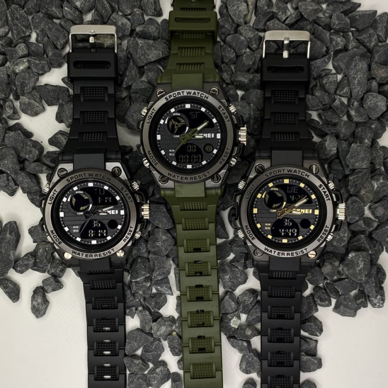 Мужские часы Skmei 2031AG Army Green спортивные тактические с комбинированным циферблатом