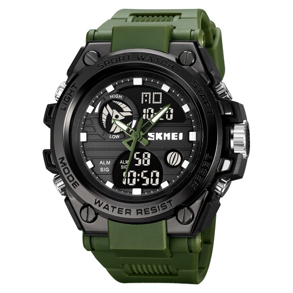 Мужские часы Skmei 2031AG Army Green спортивные тактические с комбинированным циферблатом