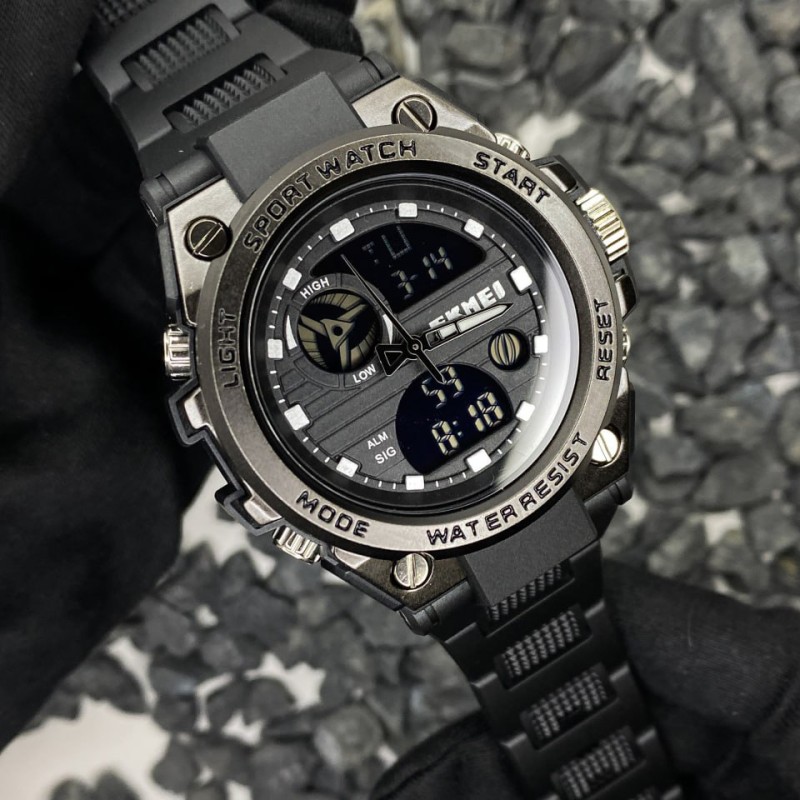 Чоловічий спортивний годинник Skmei 2031BK Black з комбінованим циферблатом та підсвічуванням