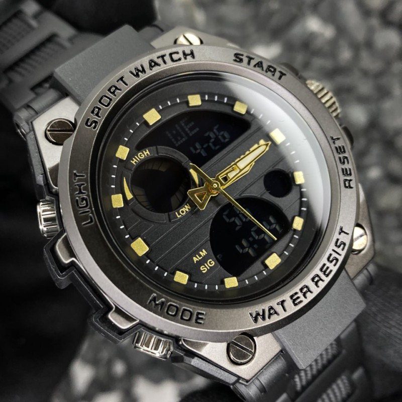 Чоловічий спортивний годинник Skmei 2031BKGD Black-Gold з комбінованим циферблатом та підсвічуванням