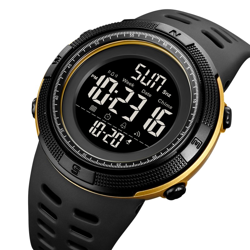 Чоловічий спортивний годинник Skmei 2070BKGD Black-Gold з електронним циферблатом та підсвічуванням
