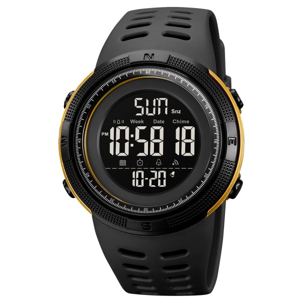 Чоловічий спортивний годинник Skmei 2070BKGD Black-Gold з електронним циферблатом та підсвічуванням