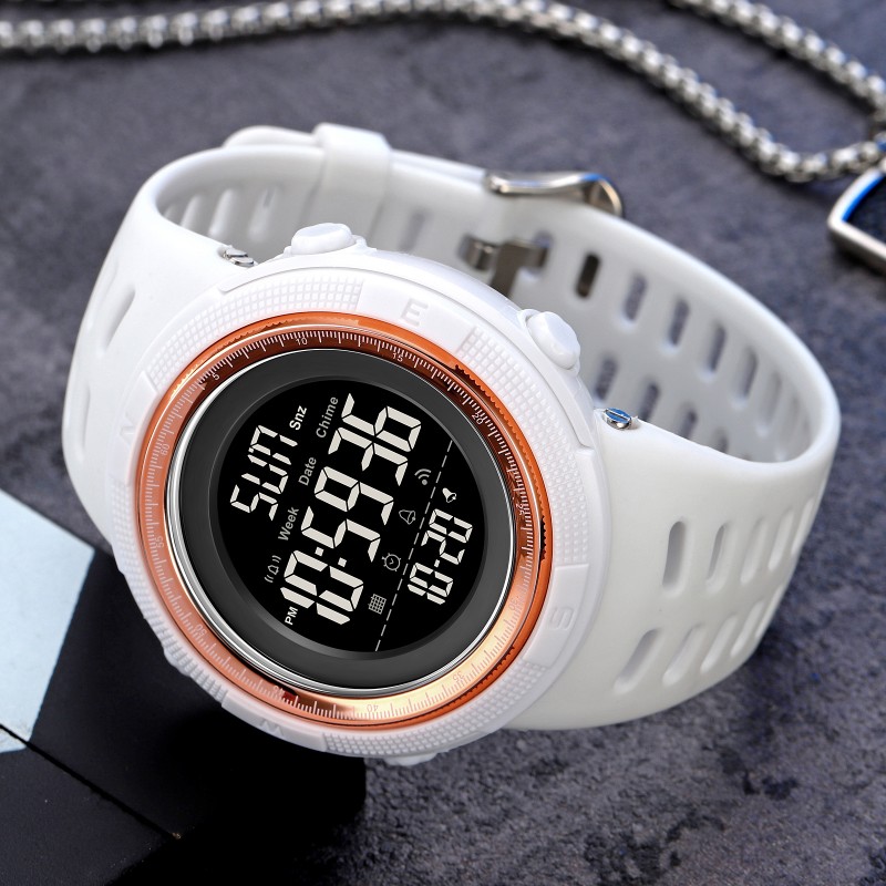 Мужские спортивные часы Skmei 2070WT White STOPPED с электронным циферблатом и подсветкой