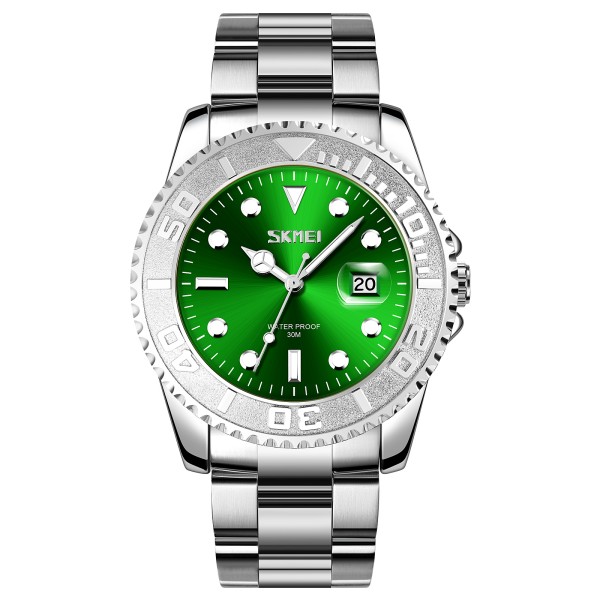Чоловічий класичний годинник Skmei 9295SIGN Silver-Green зі сріблястим браслетом та зеленим циферблатом