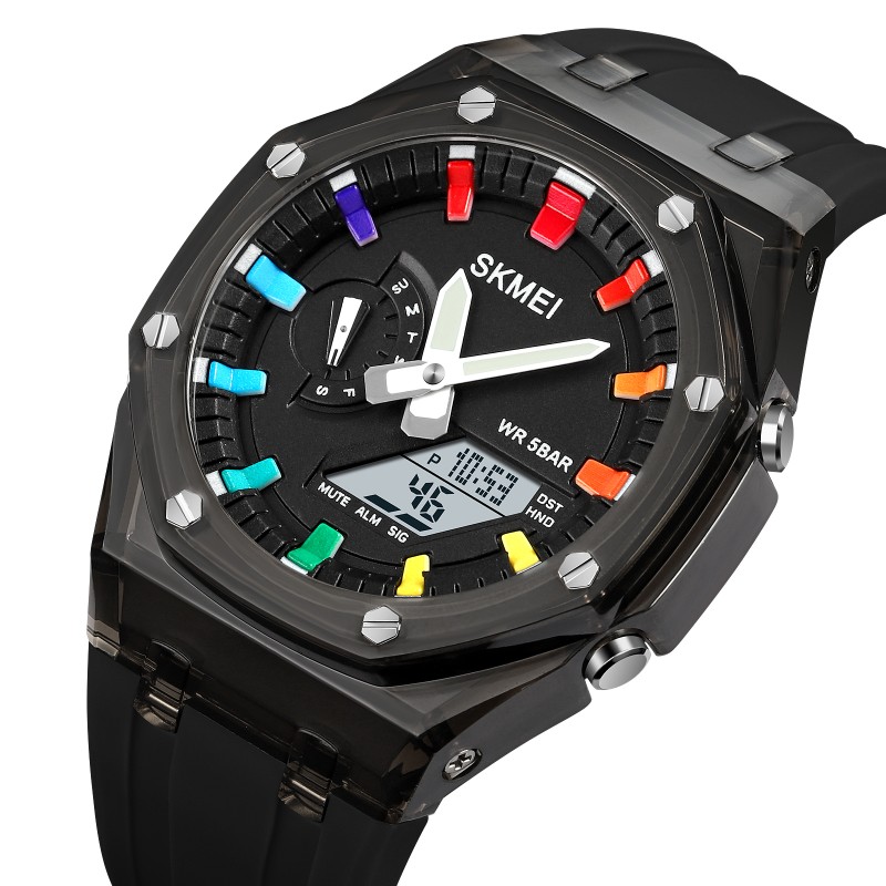 Спортивные часы Skmei 2100BKWT Black-White с комбинированным циферблатом и подсветкой