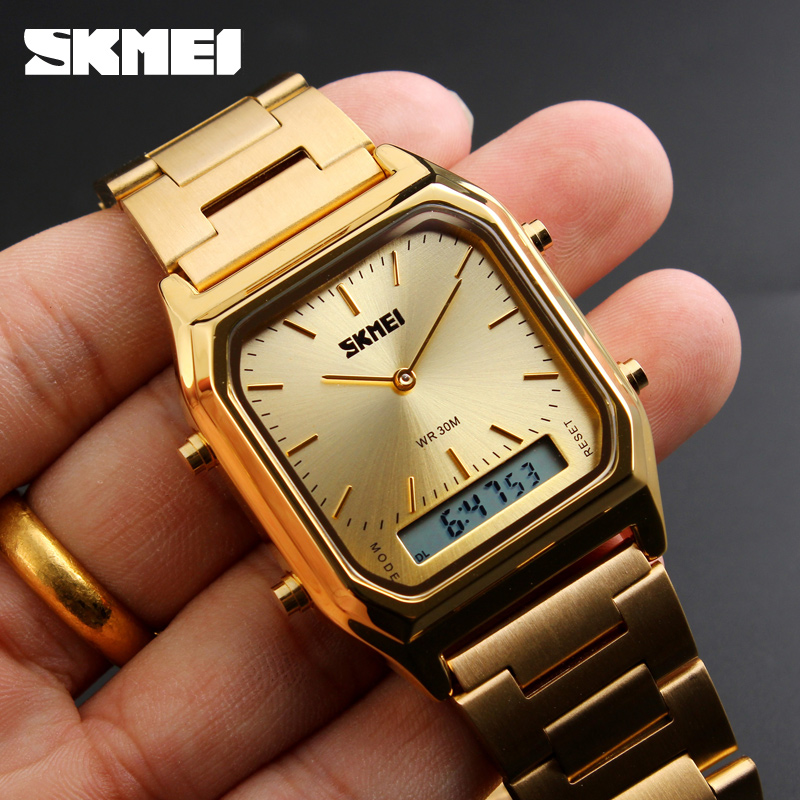 Жіночий годинник Skmei 1220GD Gold SALE 2025 з комбінованим циферблатом та золотистим браслетом