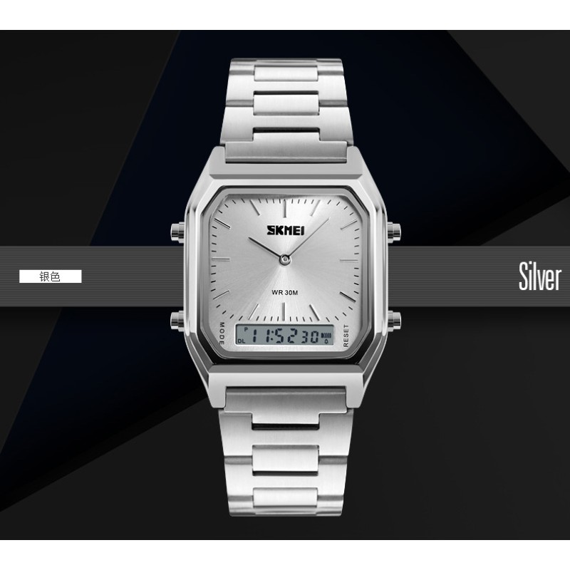 Женские часы Skmei 1220SI Silver с серебристым браслетом и комбинированным циферблатом