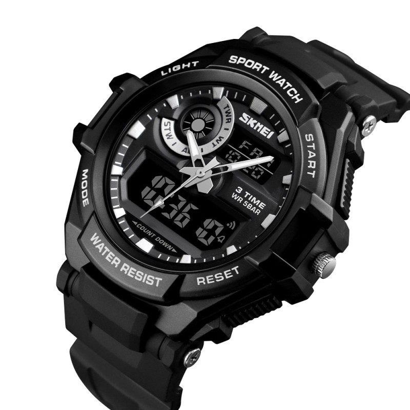 Чоловічий спортивний годинник Skmei 1357BK Black з комбінованим циферблатом та водозахистом 5 ATM
