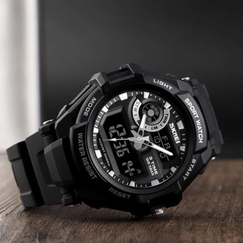 Чоловічий спортивний годинник Skmei 1357BK Black з комбінованим циферблатом та водозахистом 5 ATM
