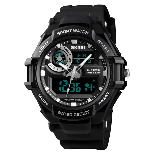 Чоловічий спортивний годинник Skmei 1357BK Black з комбінованим циферблатом та водозахистом 5 ATM
