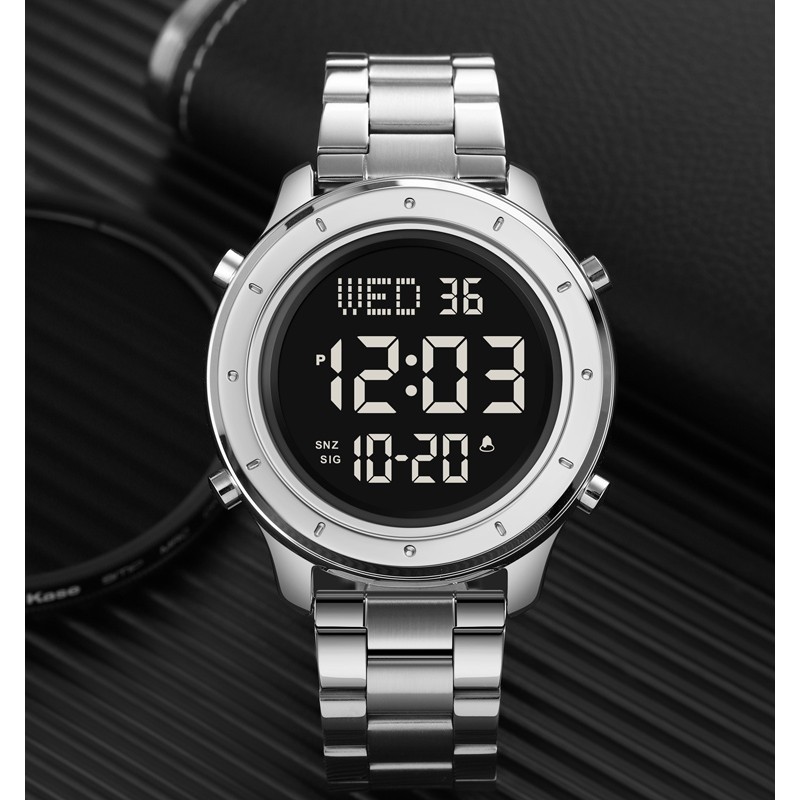 Чоловічий електронний годинник Skmei 1864SSIBK Silver-Black-Steel з металевим браслетом
