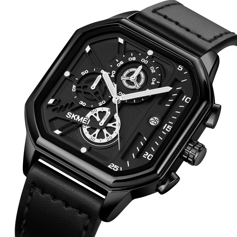 Мужские часы Skmei 1963BK Black с календарем и секундомером в черном корпусе