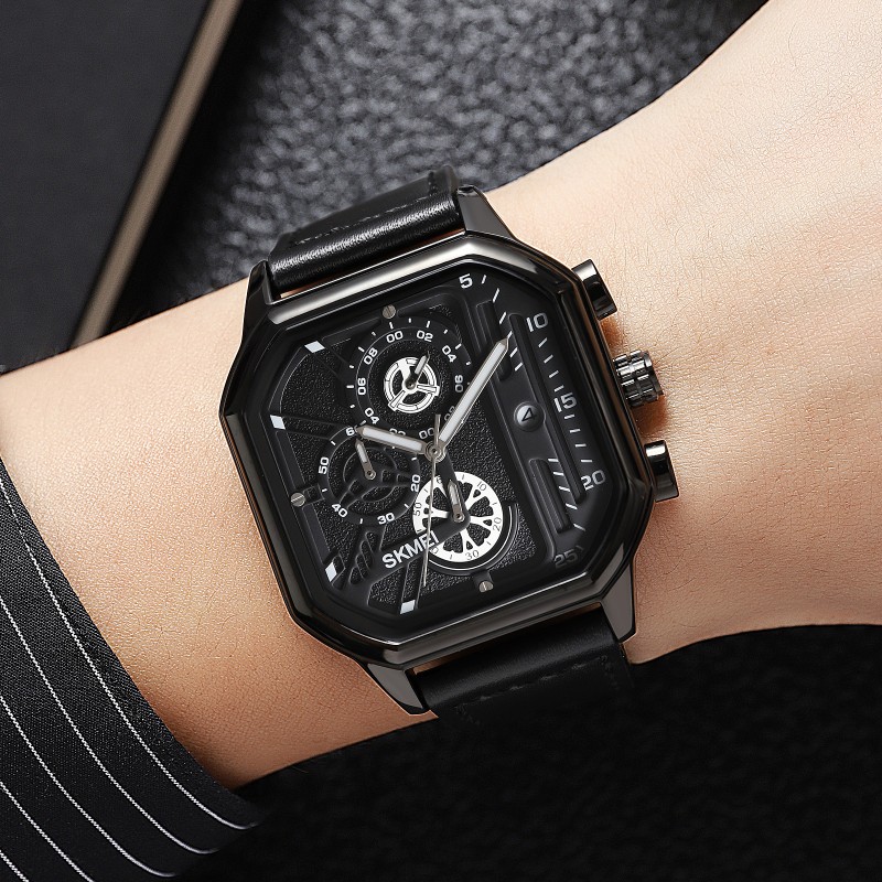 Мужские часы Skmei 1963BK Black с календарем и секундомером в черном корпусе