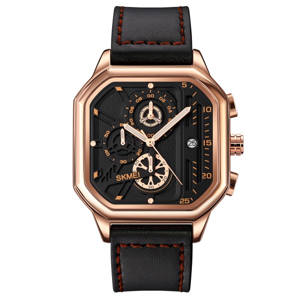 Мужские часы Skmei 1963RG Rose-Gold с секундомером и кожаным ремешком