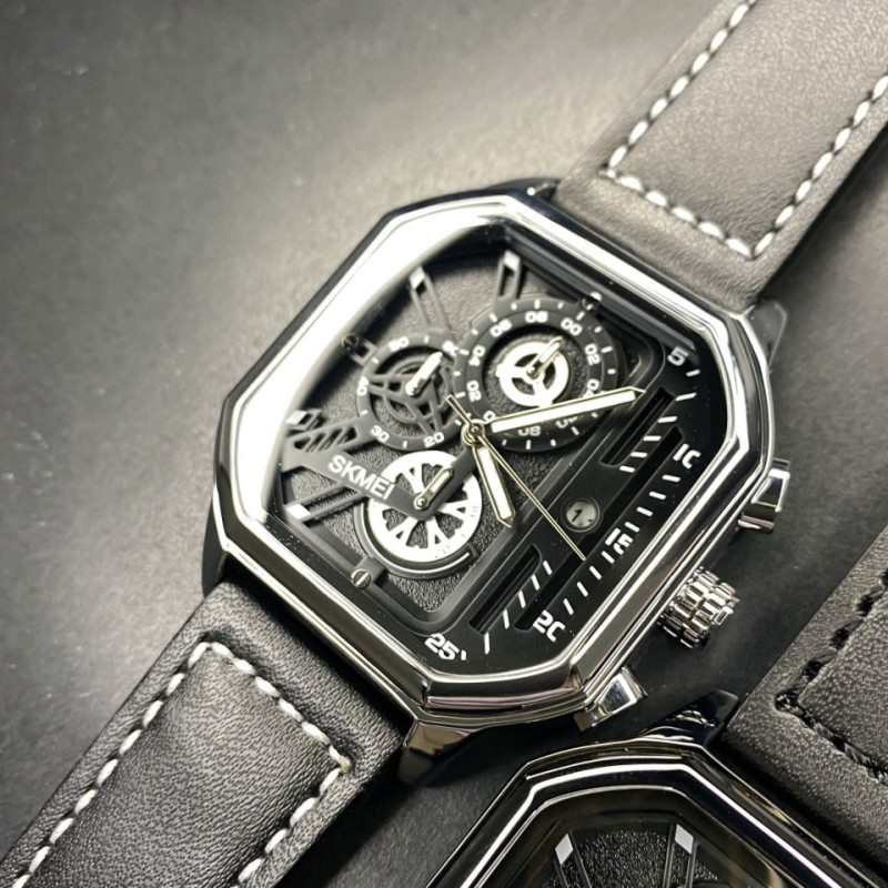 Мужские часы Skmei 1963SI Silver STOPPED с календарем и секундомером в серебристом корпусе