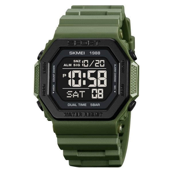 Чоловічий спортивний годинник Skmei 1988AG Army-Green з електронним циферблатом та захистом 5 ATM