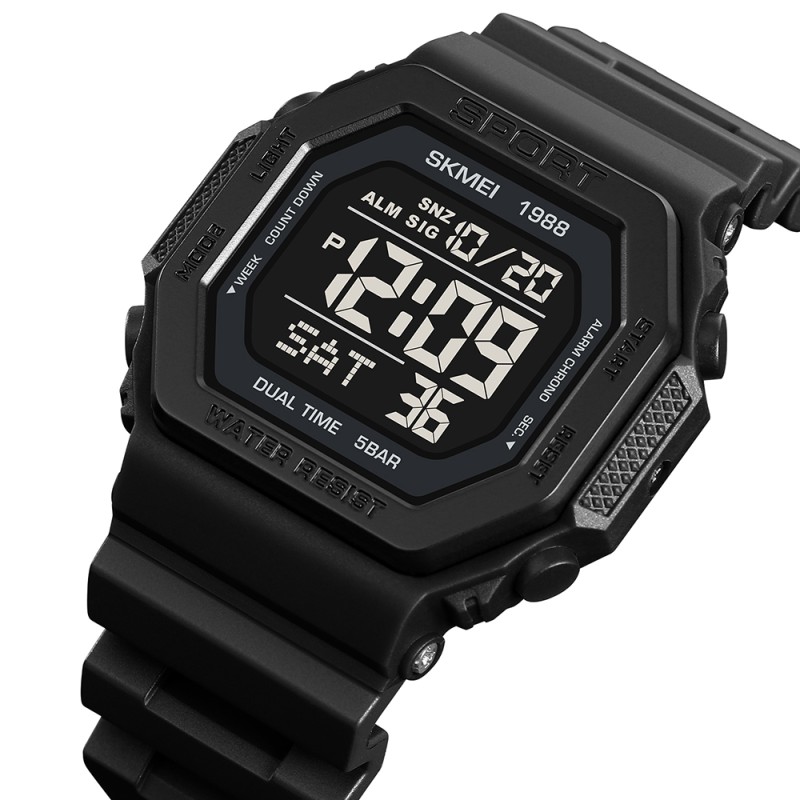 Чоловічий спортивний годинник Skmei 1988BK Black з електронним циферблатом та водозахистом 5 ATM
