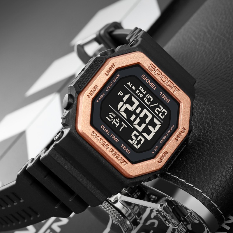 Мужские спортивные часы Skmei 1988RG Rose-Gold с электронным циферблатом и защитой 5 ATM