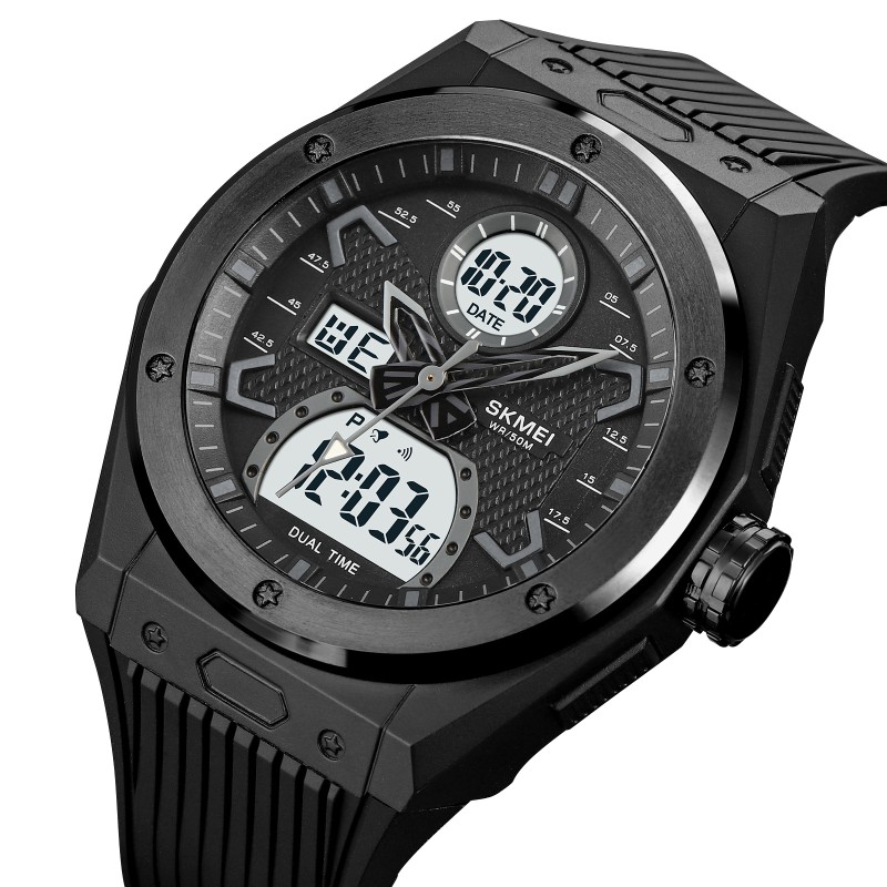 Чоловічий спортивний годинник Skmei 2013BKWT Black-White з комбінованим циферблатом та водозахистом 5 ATM