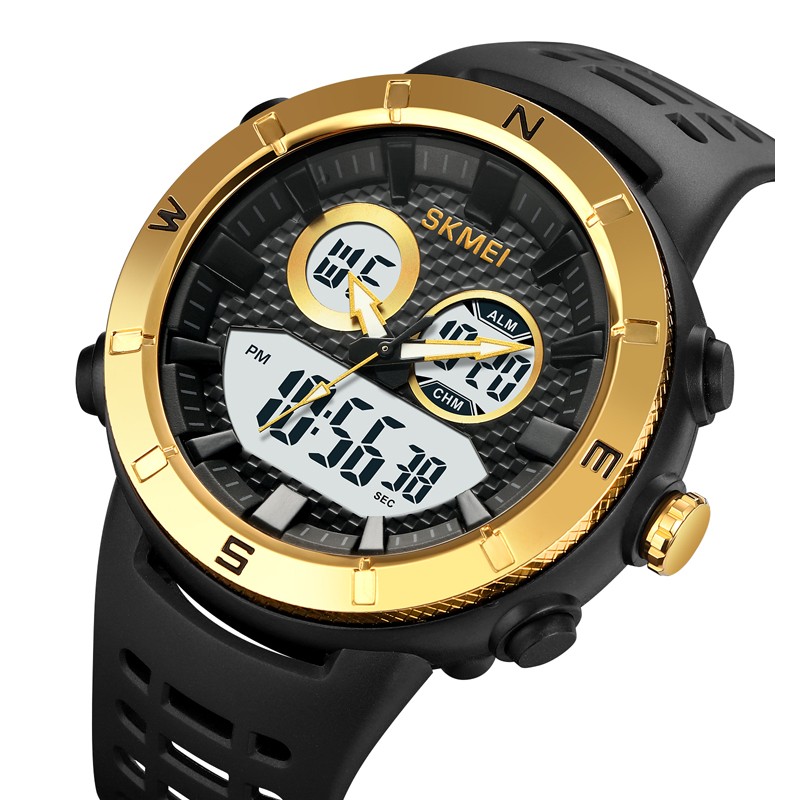 Мужские спортивные часы Skmei 2014GDWT Gold-White с комбинированным циферблатом и подсветкой