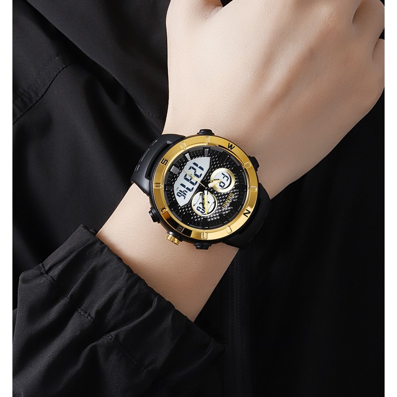 Мужские спортивные часы Skmei 2014GDWT Gold-White с комбинированным циферблатом и подсветкой