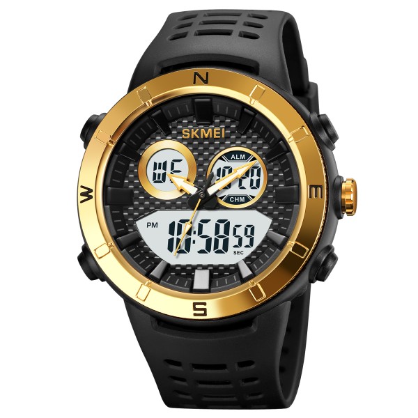 Мужские спортивные часы Skmei 2014GDWT Gold-White с комбинированным циферблатом и подсветкой