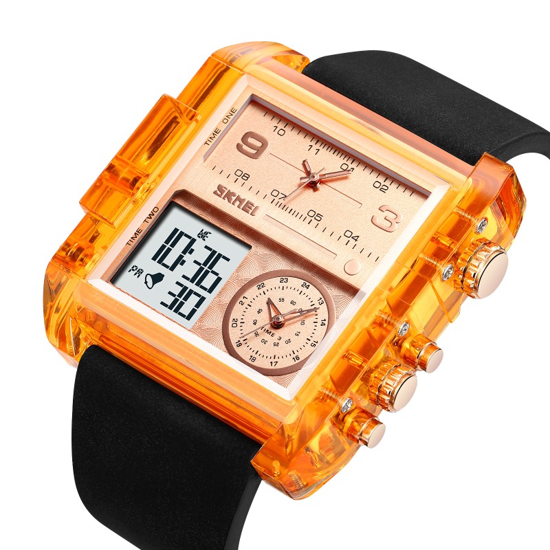 Мужские часы Skmei 2020AR Amber-Transparent с комбинированным циферблатом и оранжевым корпусом