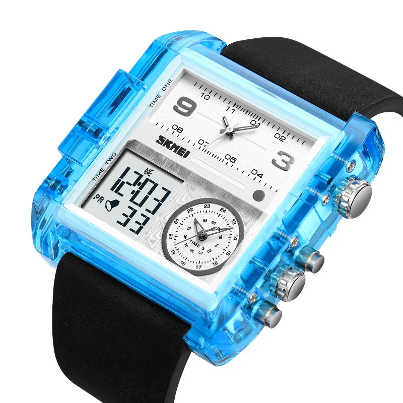 Мужские часы Skmei 2020BU Blue-Transparent с комбинированным циферблатом и будильником