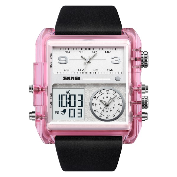 Чоловічий годинник Skmei 2020PK Pink-Transparent зі стрілково-електронним циферблатом та будильником