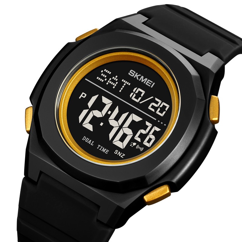 Мужские спортивные часы Skmei 2023BKGD-BK Black-Gold с электронным циферблатом и водозащитой 5 ATM