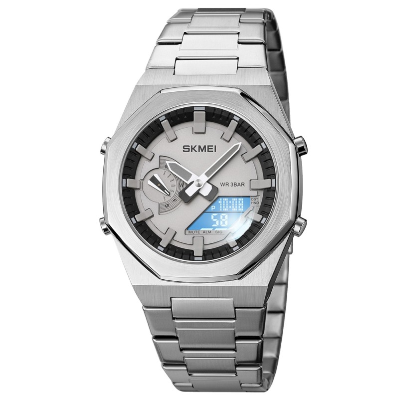 Мужские часы Skmei 1816SIWT Silver-White с комбинированным циферблатом и стальным браслетом