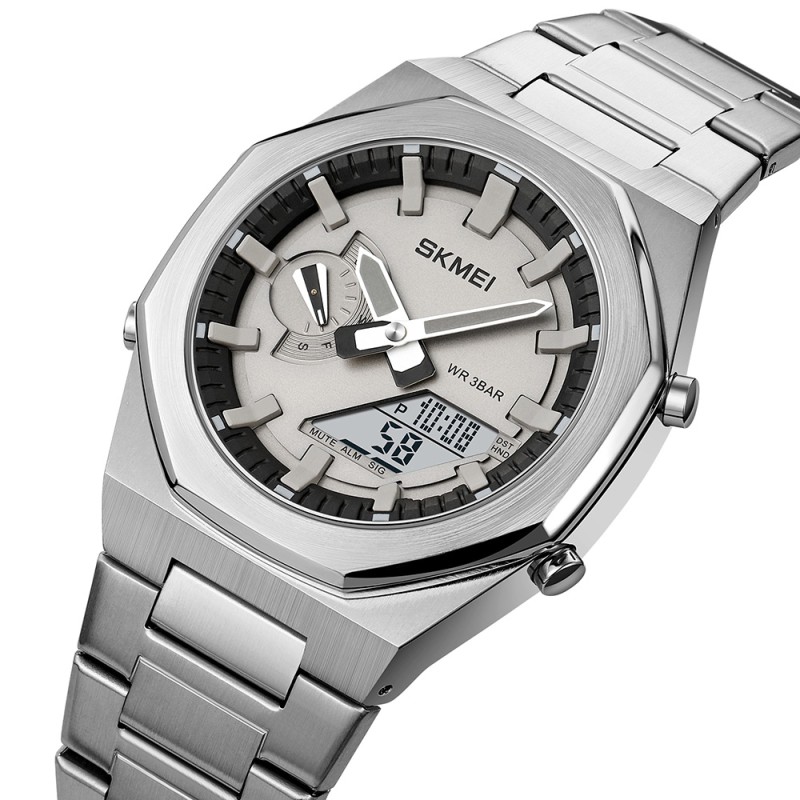 Мужские часы Skmei 1816SIWT Silver-White с комбинированным циферблатом и стальным браслетом