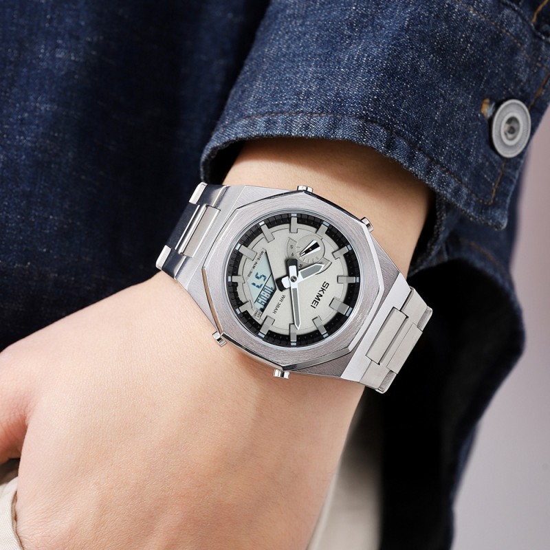 Мужские часы Skmei 1816SIWT Silver-White с комбинированным циферблатом и стальным браслетом