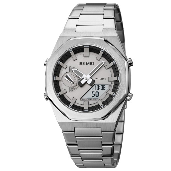 Мужские часы Skmei 1816SIWT Silver-White с комбинированным циферблатом и стальным браслетом