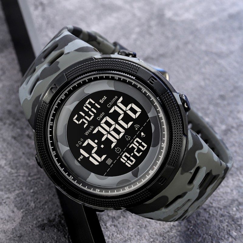 Мужские спортивные часы Skmei 2070CMGY Camo Grey с электронным циферблатом и водозащитой 5 ATM