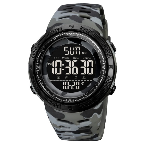 Мужские спортивные часы Skmei 2070CMGY Camo Grey с электронным циферблатом и водозащитой 5 ATM