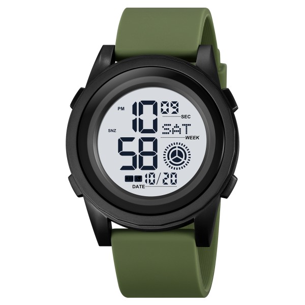 Чоловічий тактичний годинник Skmei 2082AGWT Army Green White з електронним циферблатом та підсвічуванням