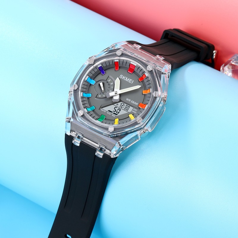 Годинник Skmei 2100BKGY Black-Grey Спортивний Унісекс зі Стрілково-Електронним Циферблатом та Підсвічуванням