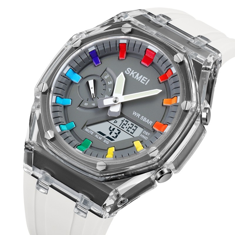 Часы Skmei 2100WTGY White-Grey спортивные унисекс со стрелочно-электронным циферблатом