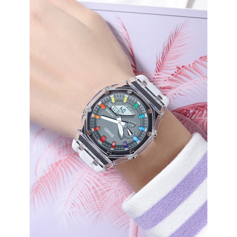 Часы Skmei 2100WTGY White-Grey спортивные унисекс со стрелочно-электронным циферблатом